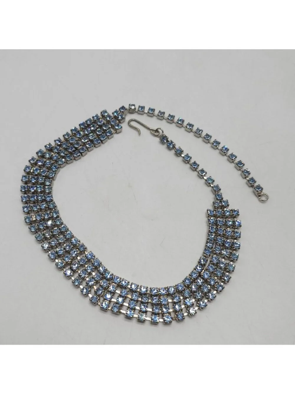 Vintage Rhinestone Choker Bracelet Set Ice Blue Stones Adjustable Sparkly Glam